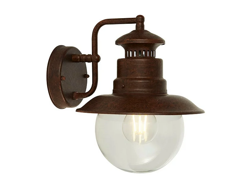 Lampada da parete per esterni Searchlight Station 1 luce - marrone rustico con vetro trasparente