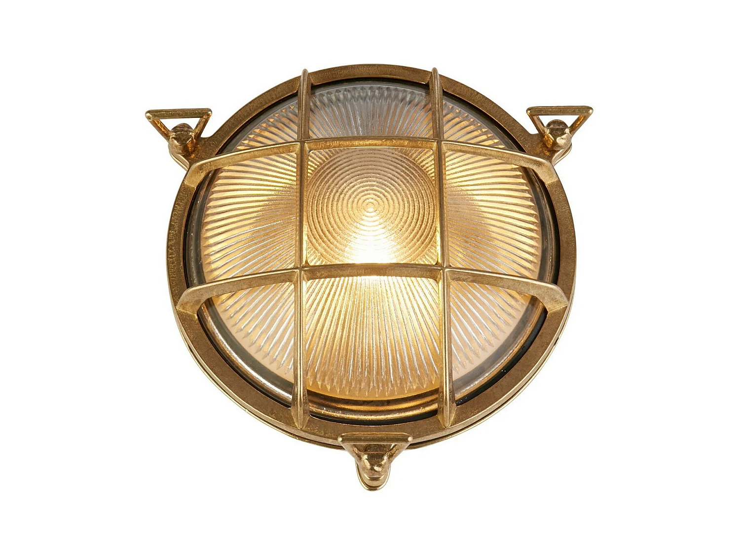 Searchlight Bulkhead Lámpara de exterior ovalada de latón macizo, cristal acanalado