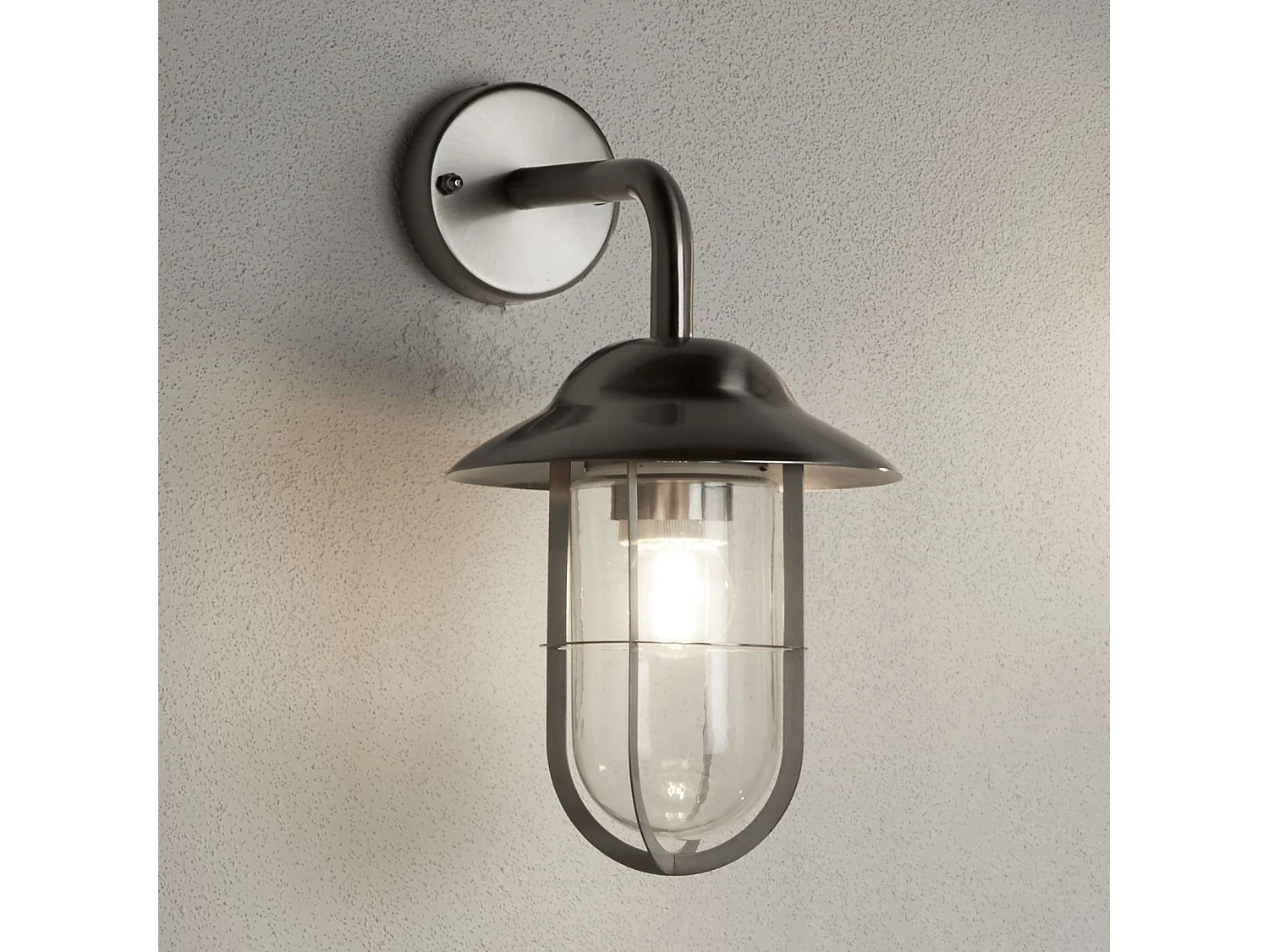 Searchlight Genoa 1 ljus utomhus Fisherman Dome vgglampa i rostfritt stl IP44 glaslyktor, E27