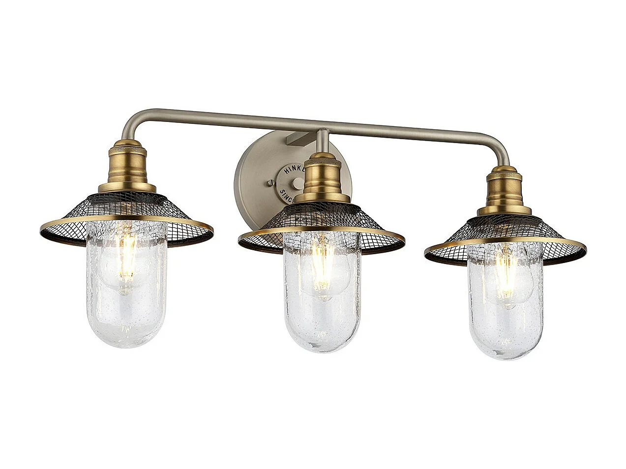 Rigby Hinkley Lampada da parete a 3 luci Nickel antico con ottone Heritage IP44