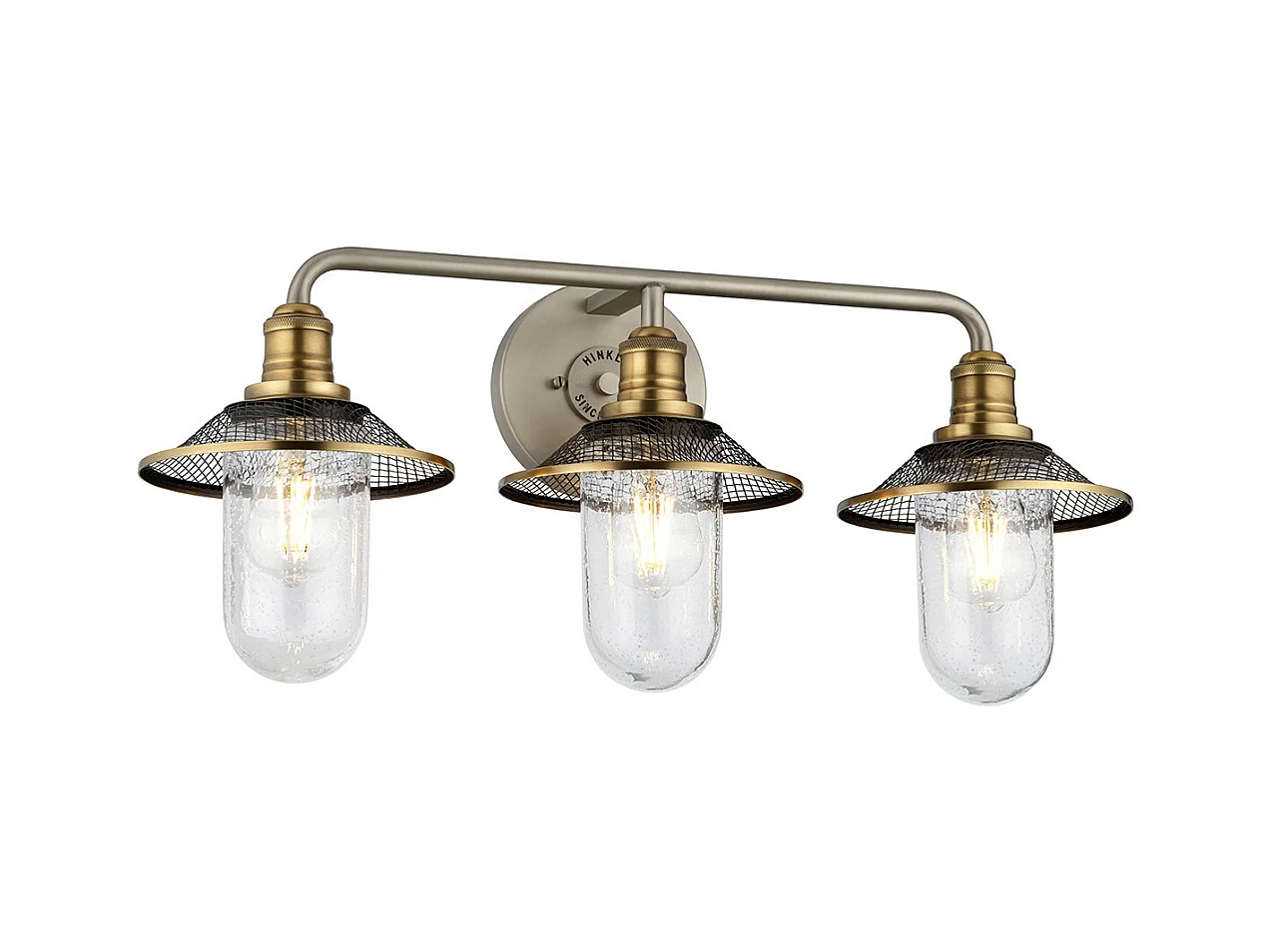 Rigby Hinkley Lampada da parete a 3 luci Nickel antico con ottone Heritage IP44