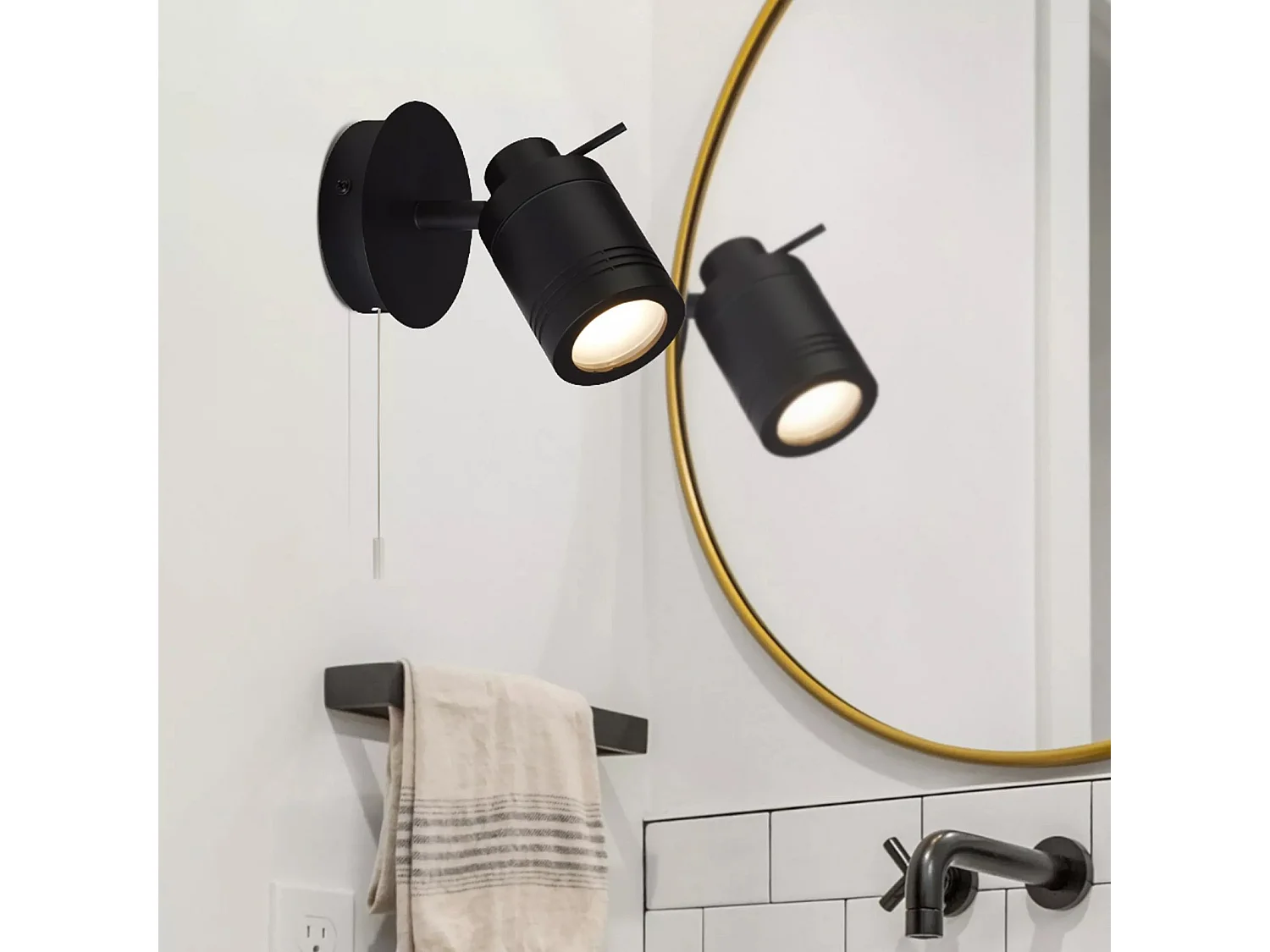 Searchlight Samson Staffa da parete per spot da bagno a 1 luce IP44, nero opaco IP44