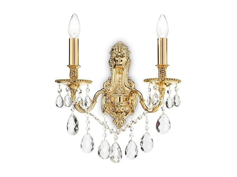 Ideal Lux Gioconda - Lámpara de pared con vela para interior de 2 luces Dorada con cristales, E14