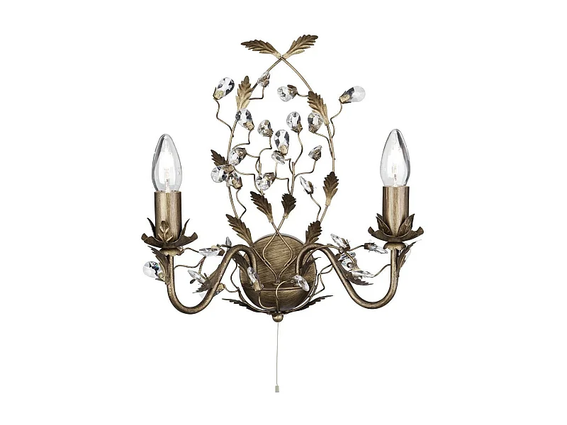 Searchlicht Almandite - 2 leichte Kerze Wand hellbraun Gold mit Kristallen Blumenblätter Design, E14