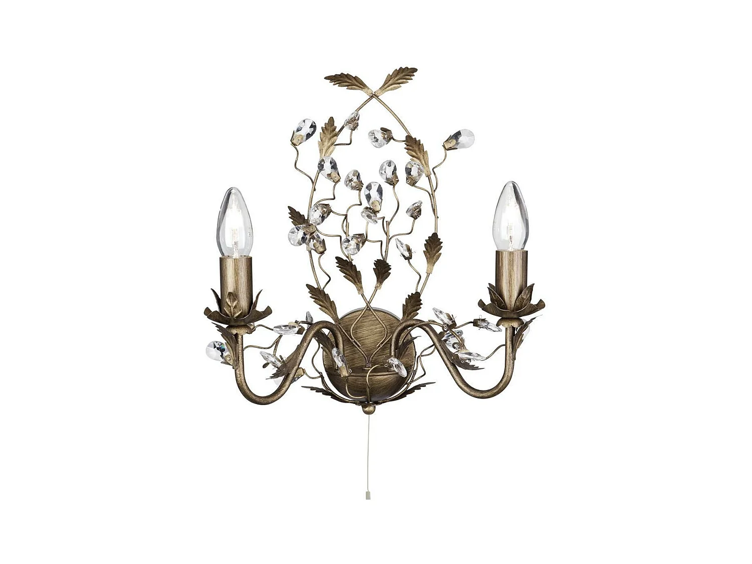 Searchlicht Almandite - 2 leichte Kerze Wand hellbraun Gold mit Kristallen Blumenblätter Design, E14