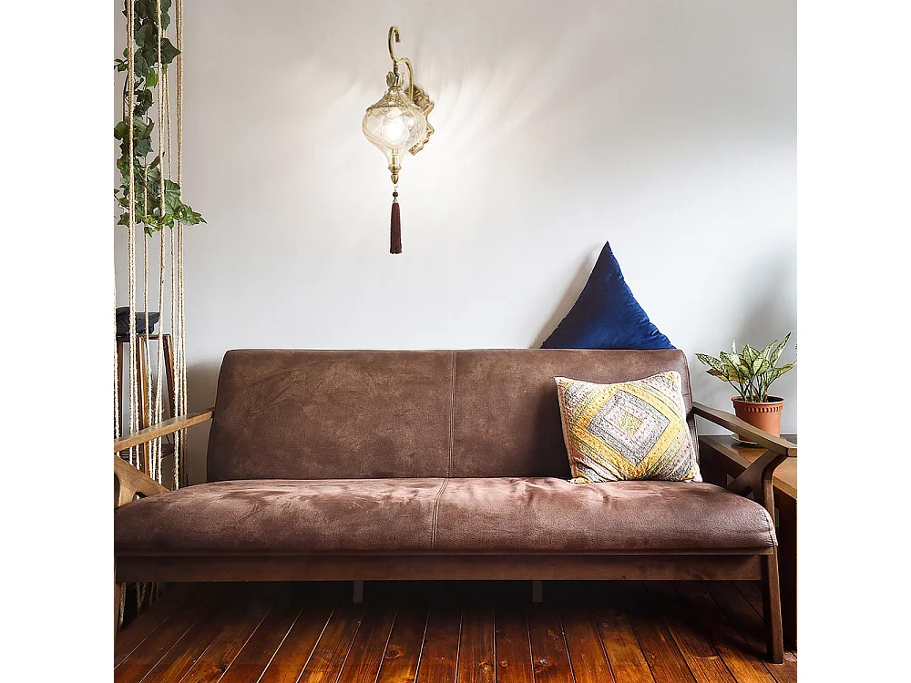 Ideal Lux Harem Applique murale à 1 ampoule d'intérieur en verre, laiton antique, ambre, E27