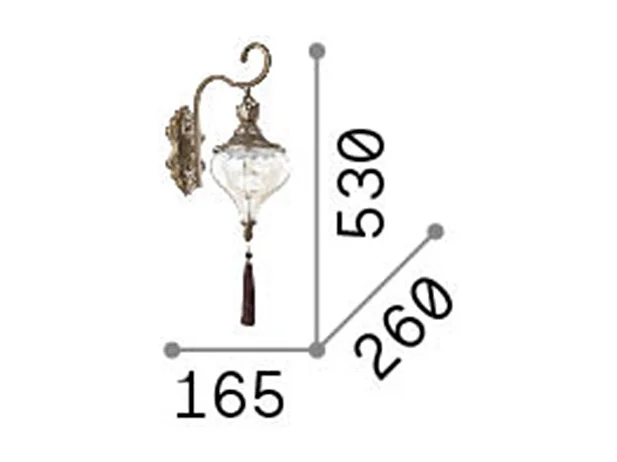 Ideal Lux Harem Applique murale à 1 ampoule d'intérieur en verre, laiton antique, ambre, E27