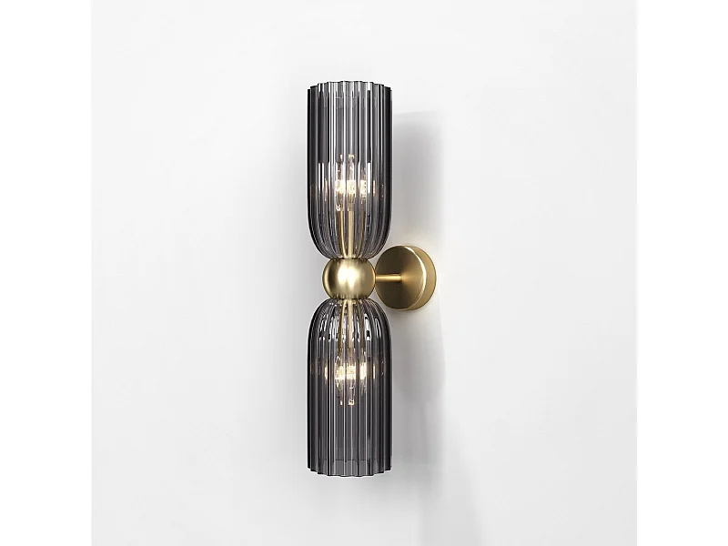 Maytoni Antic Lámpara de pared moderna con 2 luces hacia arriba y hacia abajo dorada, pantalla gris, E14