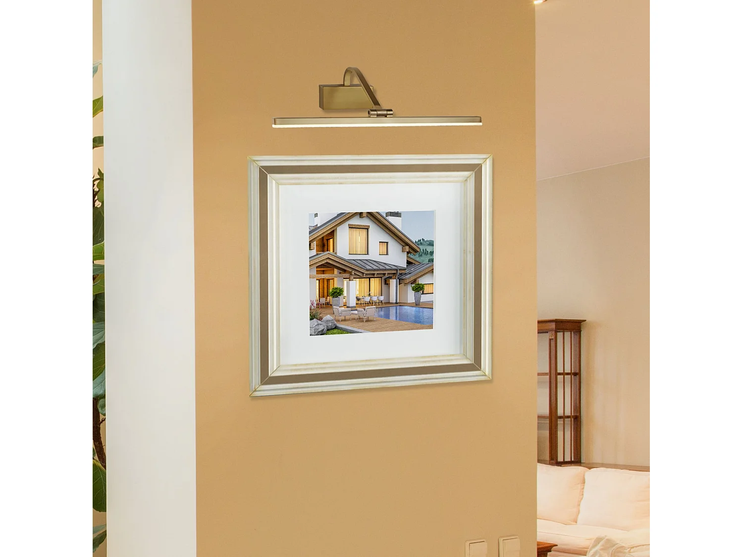 Searchlight Picture Lights - Applique da parete con 1 luce LED integrata, oro spazzolato