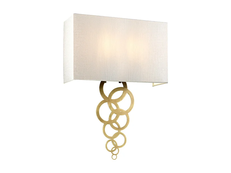 Lampada da parete grande a 2 luci Rosa, ottone anticato, paralume in finta seta avorio