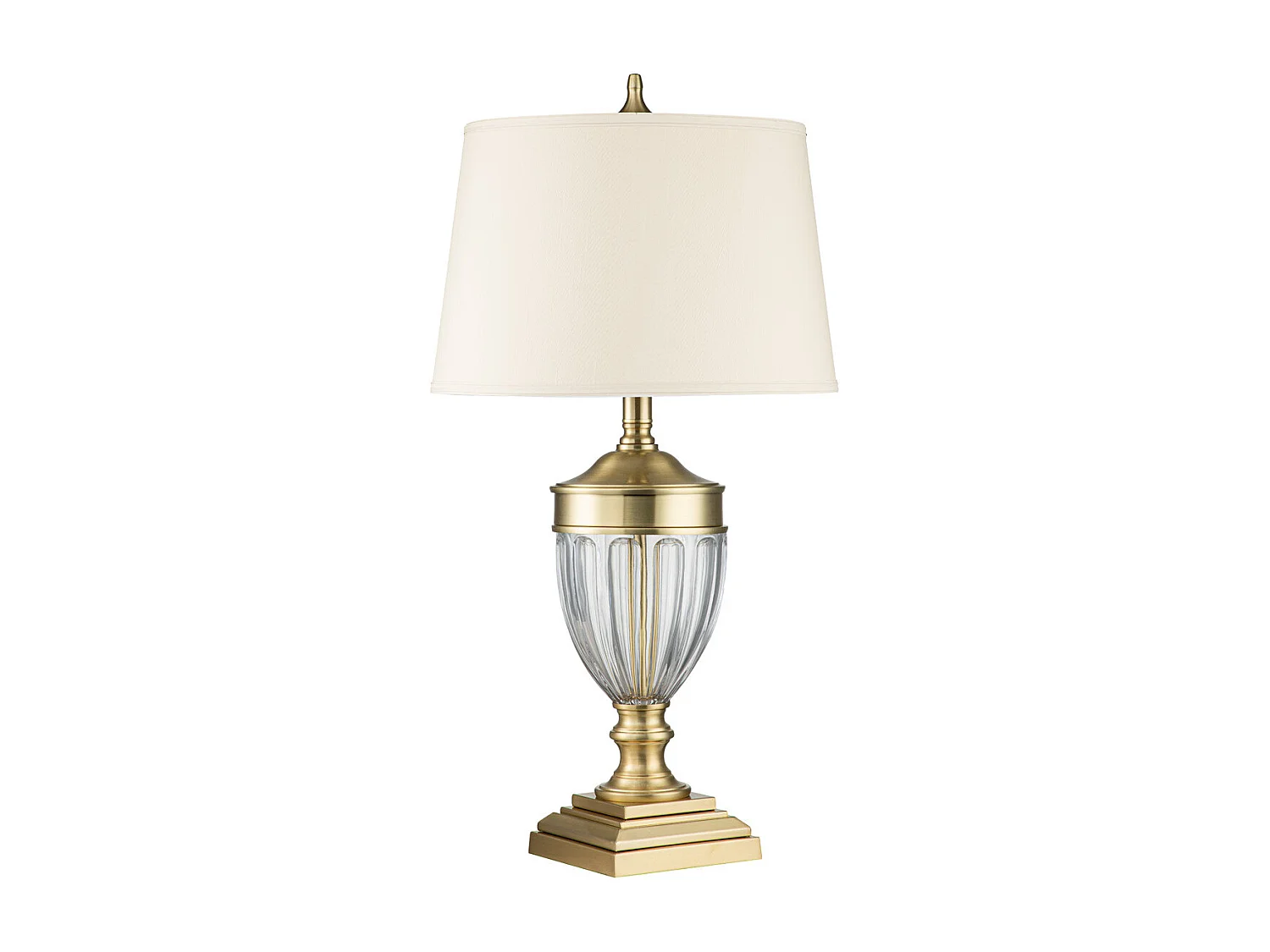 Elstead Quoizel Dennison Lampe de table avec abat-jour conique rond laiton brossé