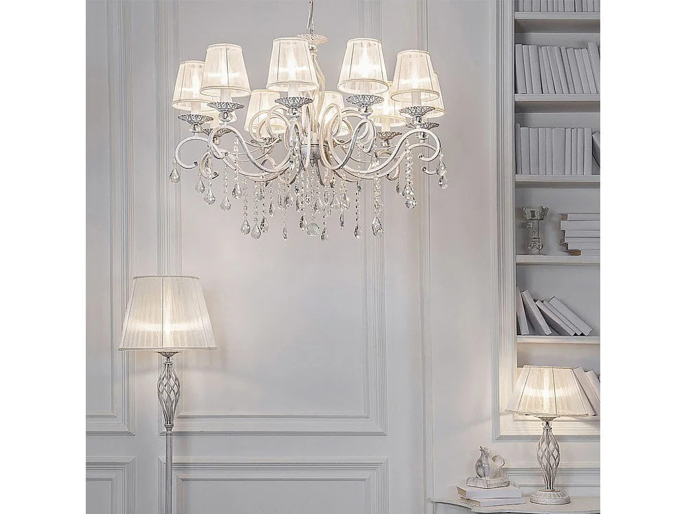 Grace Tischlampe Weiß mit Gold & Kristall, 1 Licht, E14