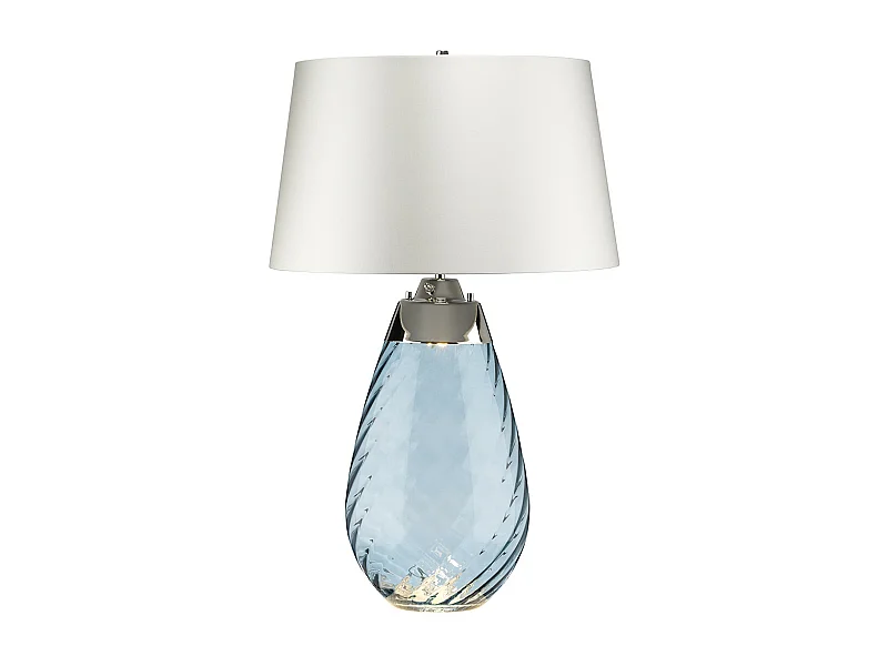 Elstead Lena 2 Light Large Lampada da tavolo blu con paralume bianco sporco, vetro colorato blu, paralume bianco sporco, E27