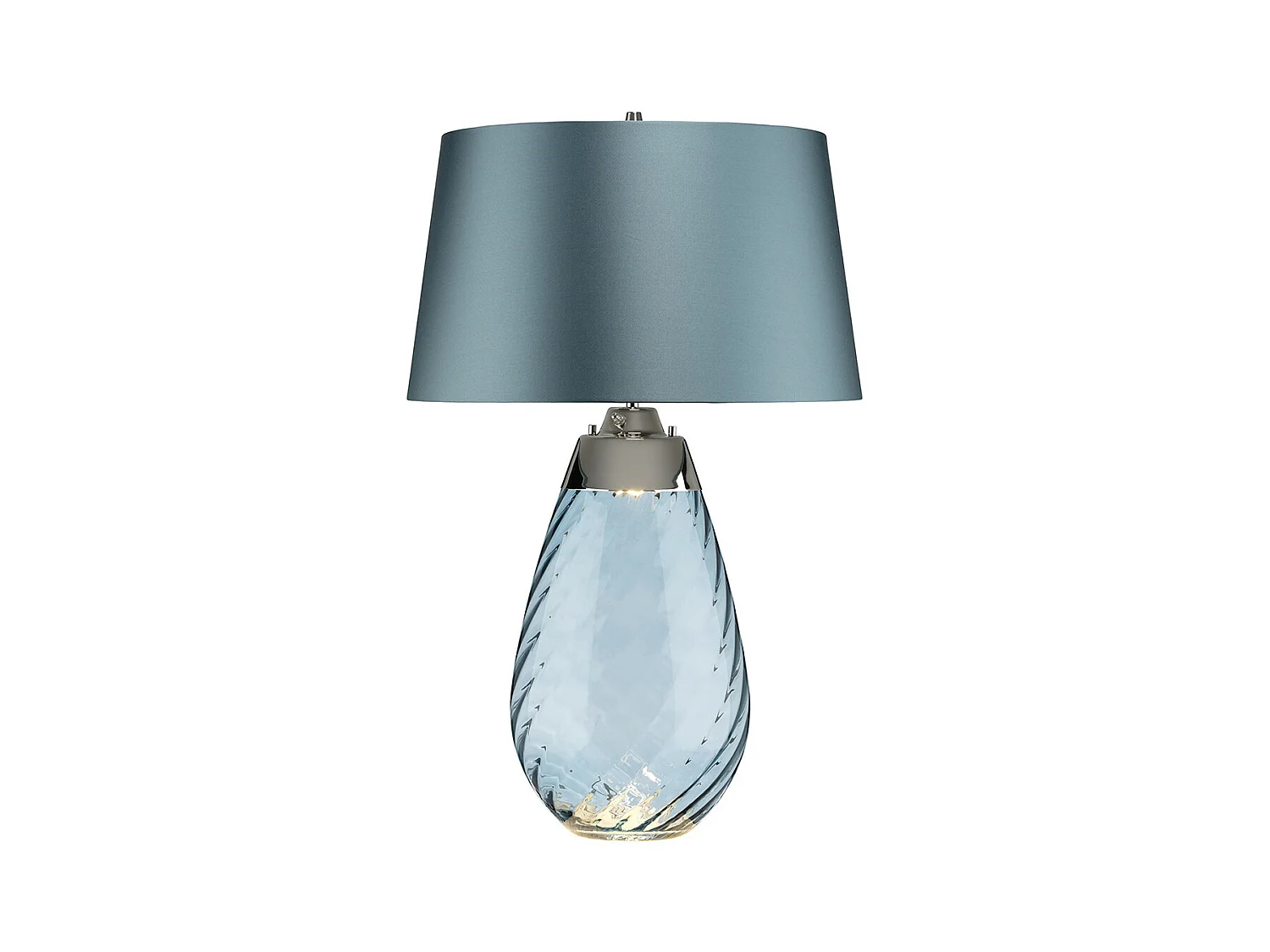 Elstead Lena Grande lampe de table bleue à 2 lumières, verre teinté bleu, abat-jour bleu canard, E27