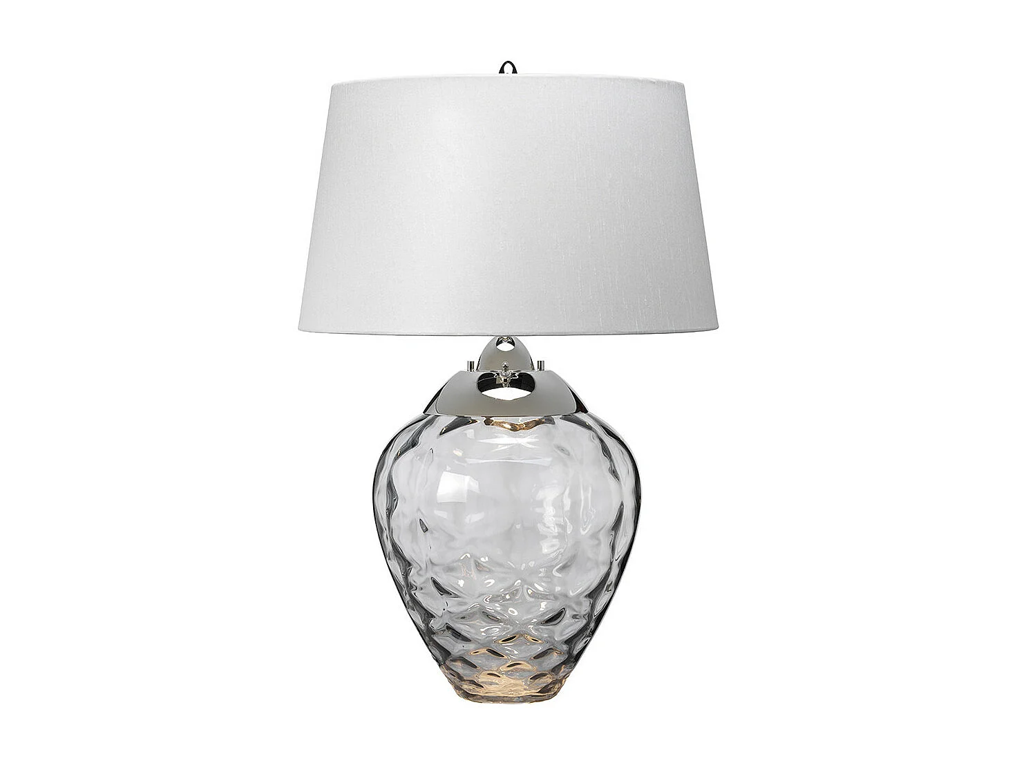 Samara Tischlampe Metallarbeiten Nickel poliert, Rauchglas