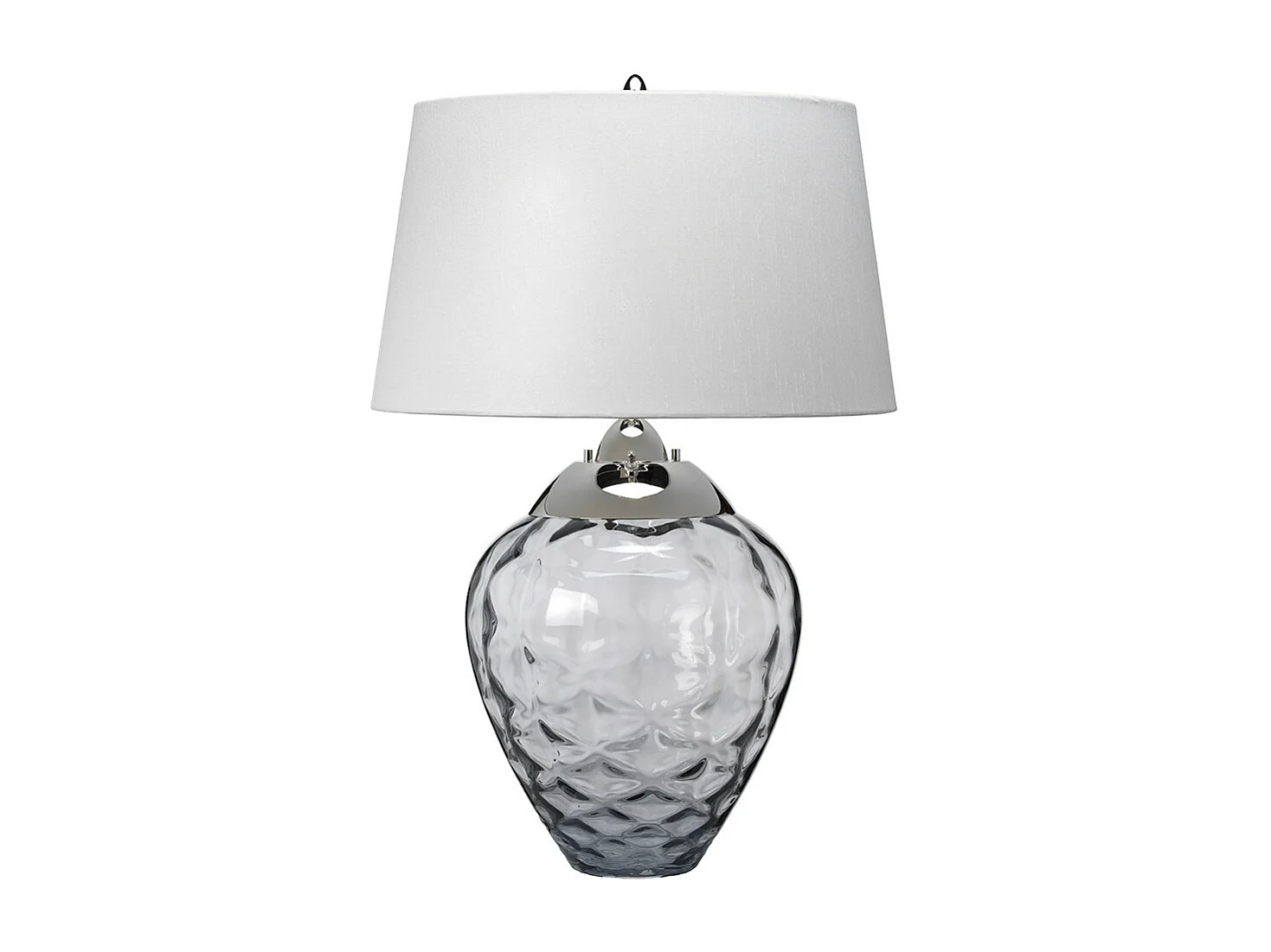 Samara Tischlampe Metallarbeiten Nickel poliert, Rauchglas