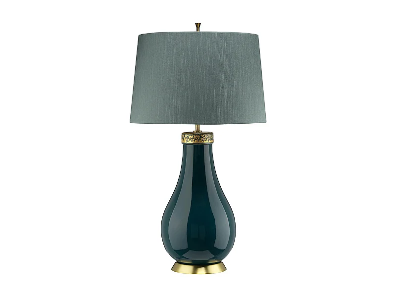 Havering Lampada da Tavolo a 1 Luce Azzurro-Turchese con Ottone Invecchiato