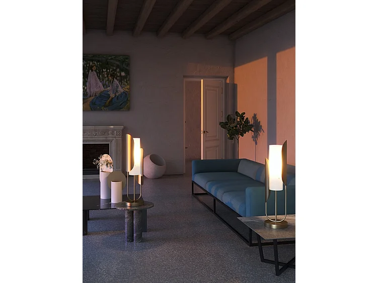 Maytoni Сipresso Tisch- und Bodentischlampe Gold, Glasschirm Weiß