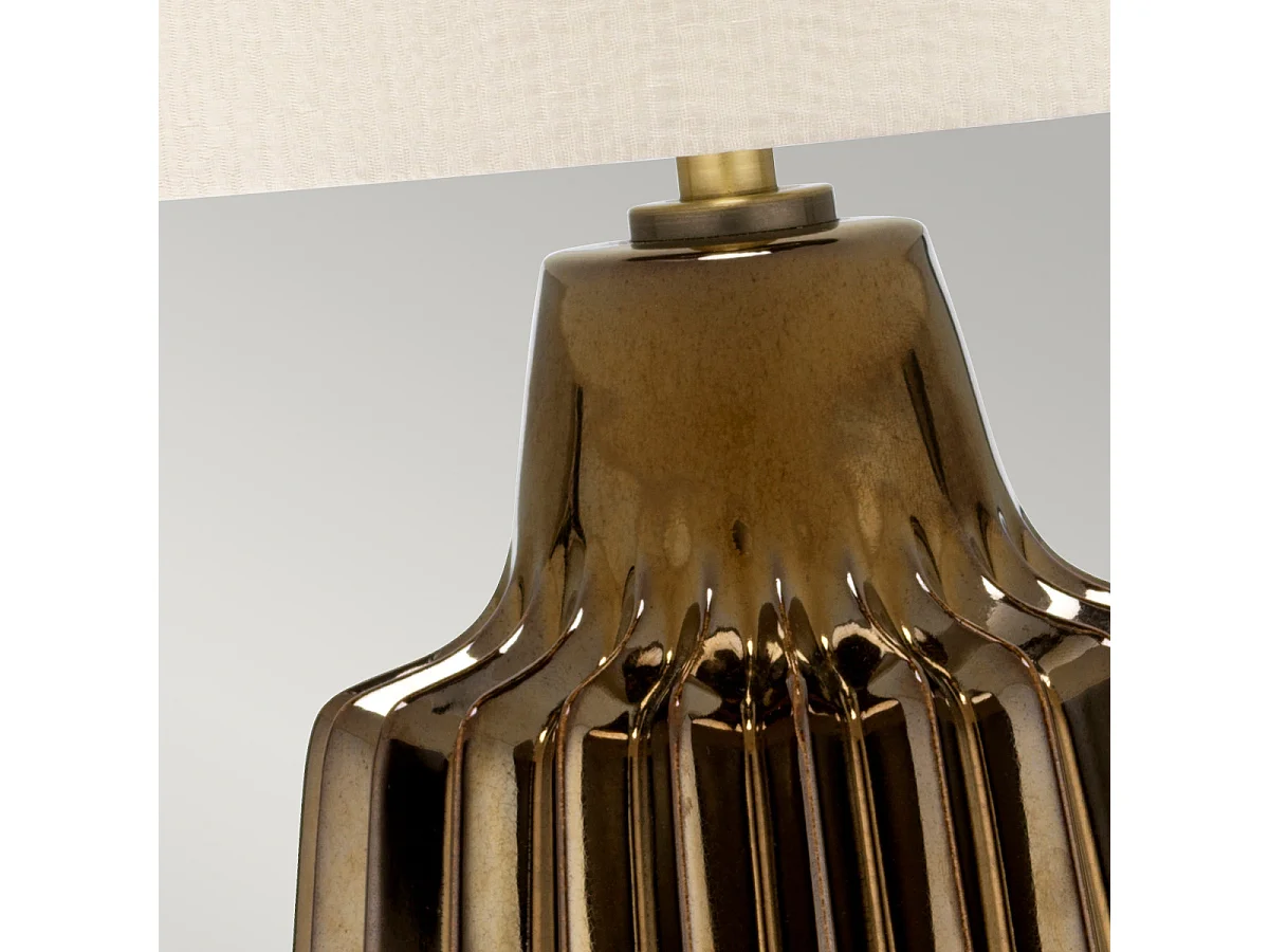 Lampada da tavolo grande a 1 luce Elstead Newham, ceramica bronzo, paralume perla, attacco E27