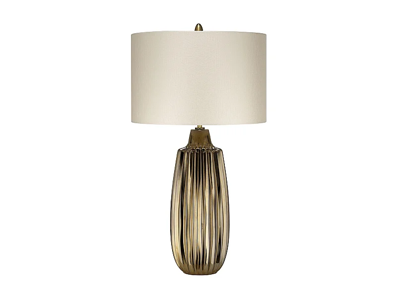 Lampada da tavolo grande a 1 luce Elstead Newham, ceramica bronzo, paralume perla, attacco E27