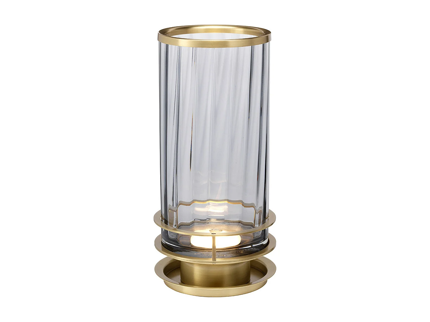 Arno Tischlampe Metallarbeiten Messing gealtert, Rauchglas