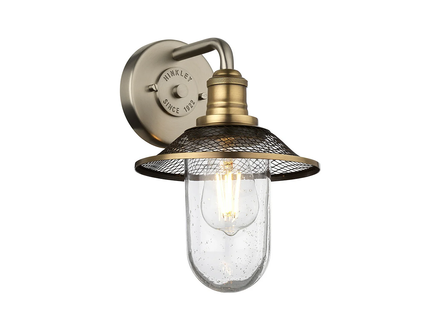 Rigby Hinkley Lampada da parete a 1 luce Nickel antico con ottone Heritage IP44
