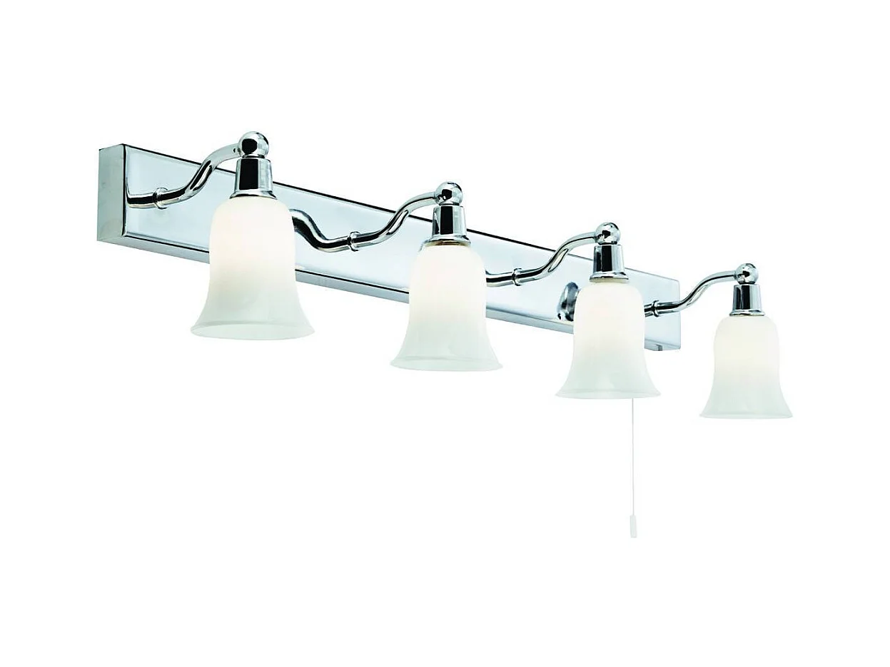 Searchlight Belvue - Faretto da incasso a parete per bagno a 4 luci a LED cromato con paralume in vetro IP44