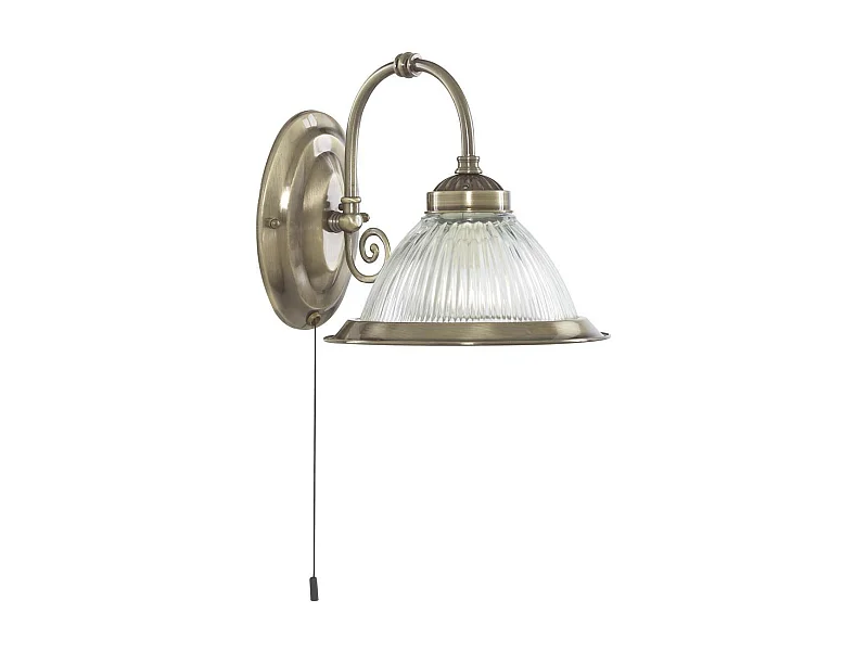 Searchlight American Diner 1 ljus vgglampa antik mssing med ribbad glasskrm, E27