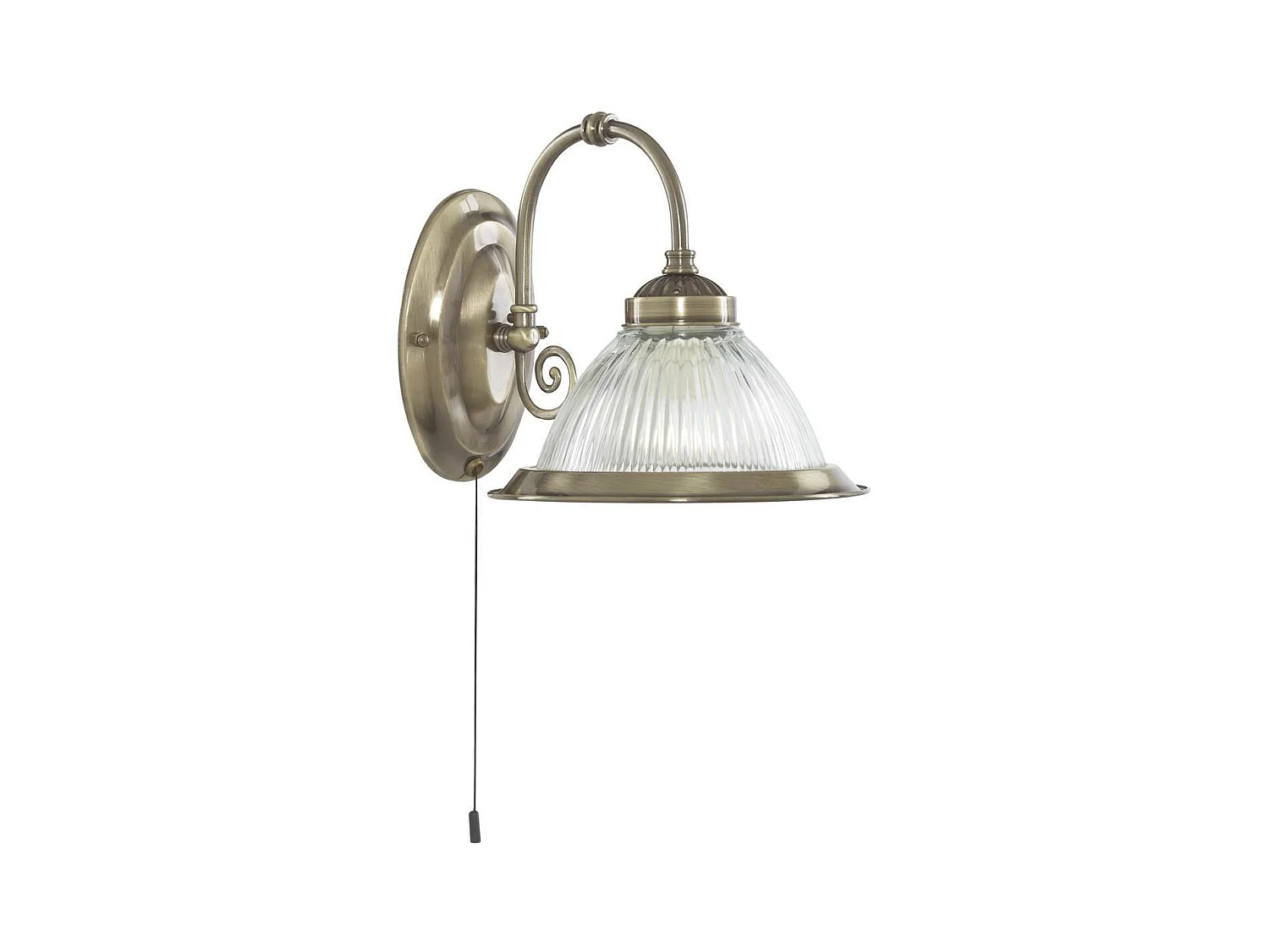 Searchlicht American Diner - 1 Licht Wandleuchte Antik Messing mit geripptem Glasschirm, E27