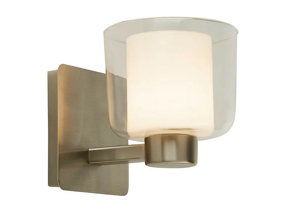Searchlight Bathroom 1 Light Applique Nichel Satinato Con Vetro Trasparente E Interno Bianco Ip44
