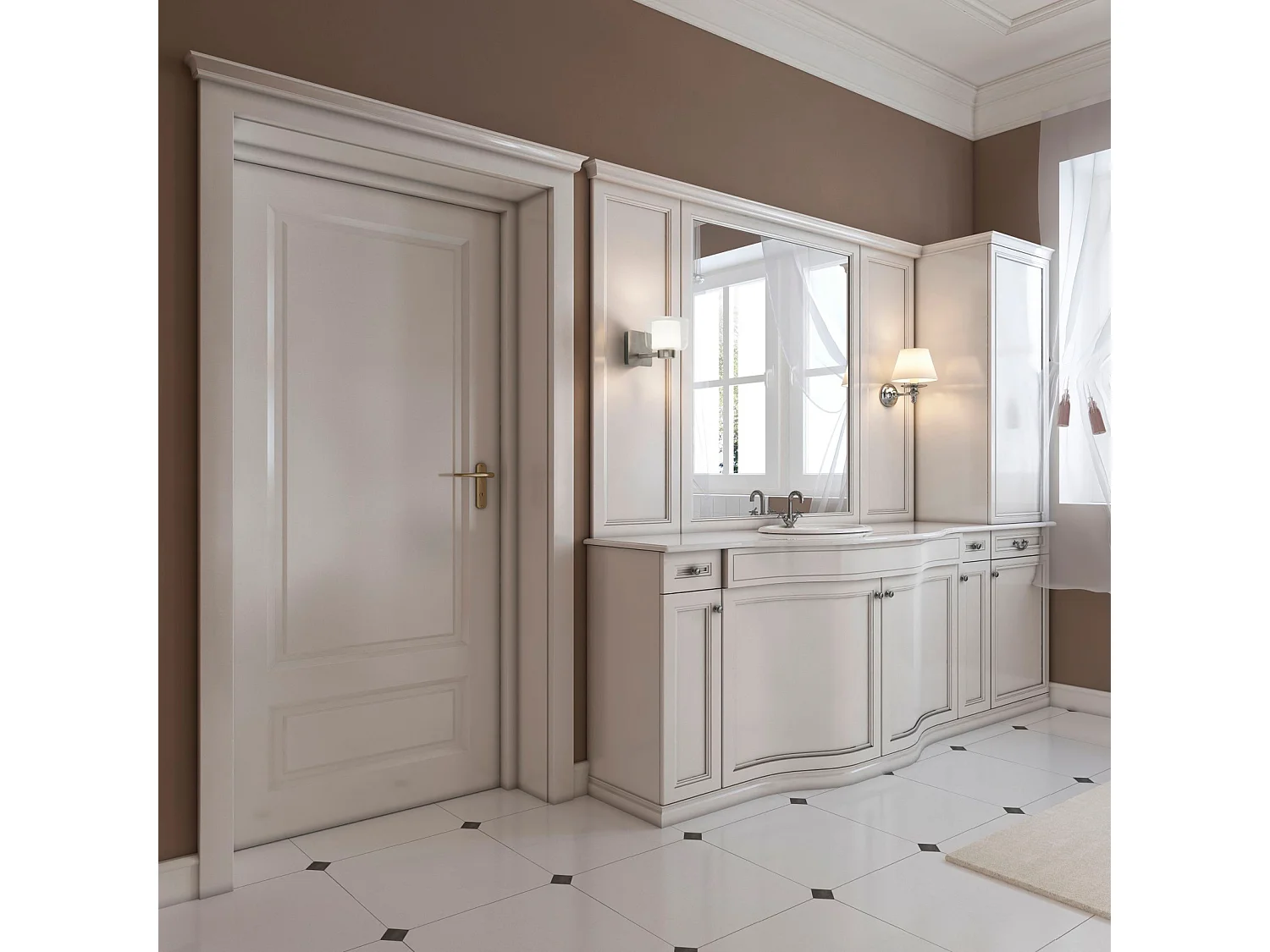 Searchlight Bathroom 1 Light Applique Nichel Satinato Con Vetro Trasparente E Interno Bianco Ip44