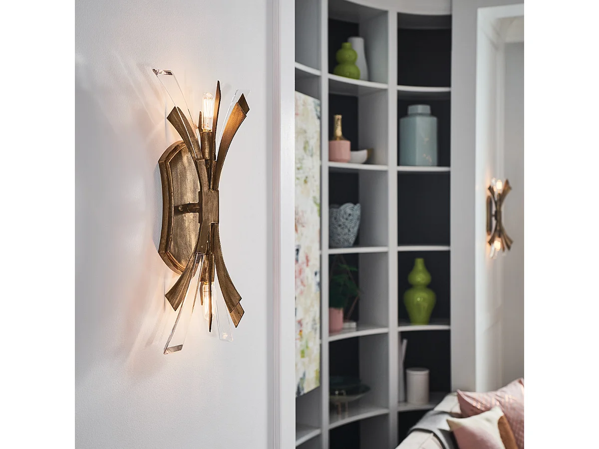 Lámpara de pared industrial nórdica de acero dorado bruñido 2 luces E14 Vida