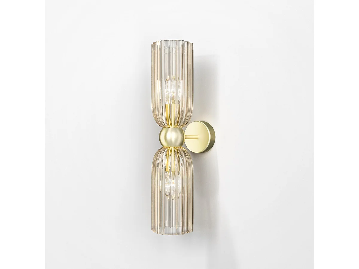 Maytoni Antic Moderne 2-flammige Up & Down Wandleuchte Gold, Cognac-Schirm, E14