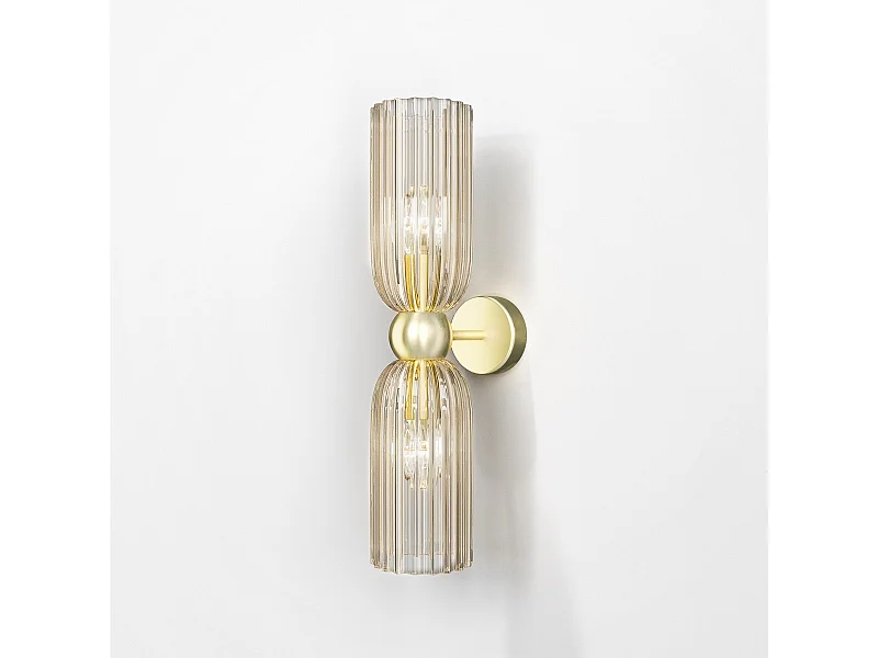 Maytoni Antic Moderne 2-flammige Up & Down Wandleuchte Gold, Cognac-Schirm, E14