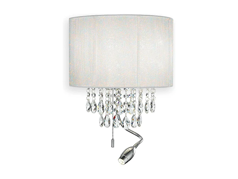 Ideal Lux Opera - Aplique de pared interior LED 3 luces Cromado, Cristales y pantalla blanca, E14