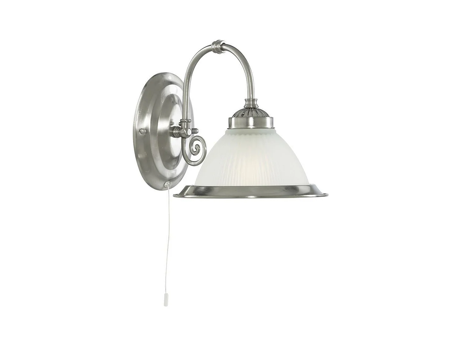 Searchlight American Diner 1 ljus vgglampa satin silver med syraribbad glasskrm, E27