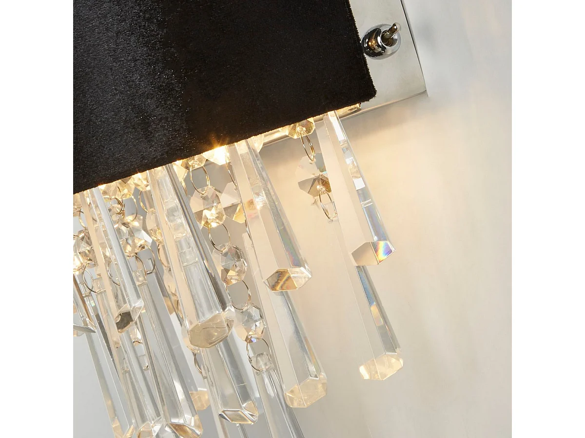 Searchlight Glamour Aplique 2 luces Terciopelo negro, cristal transparente