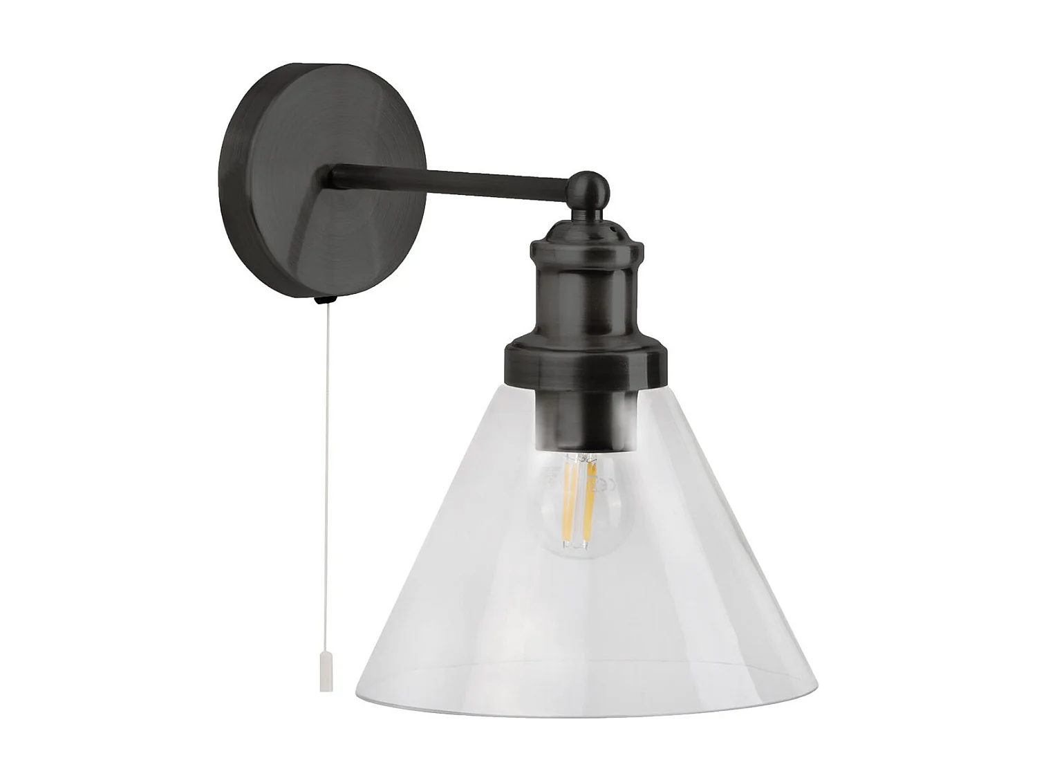Searchlicht Pyramid Wandleuchte Mattschwarz, Klarglasschirm
