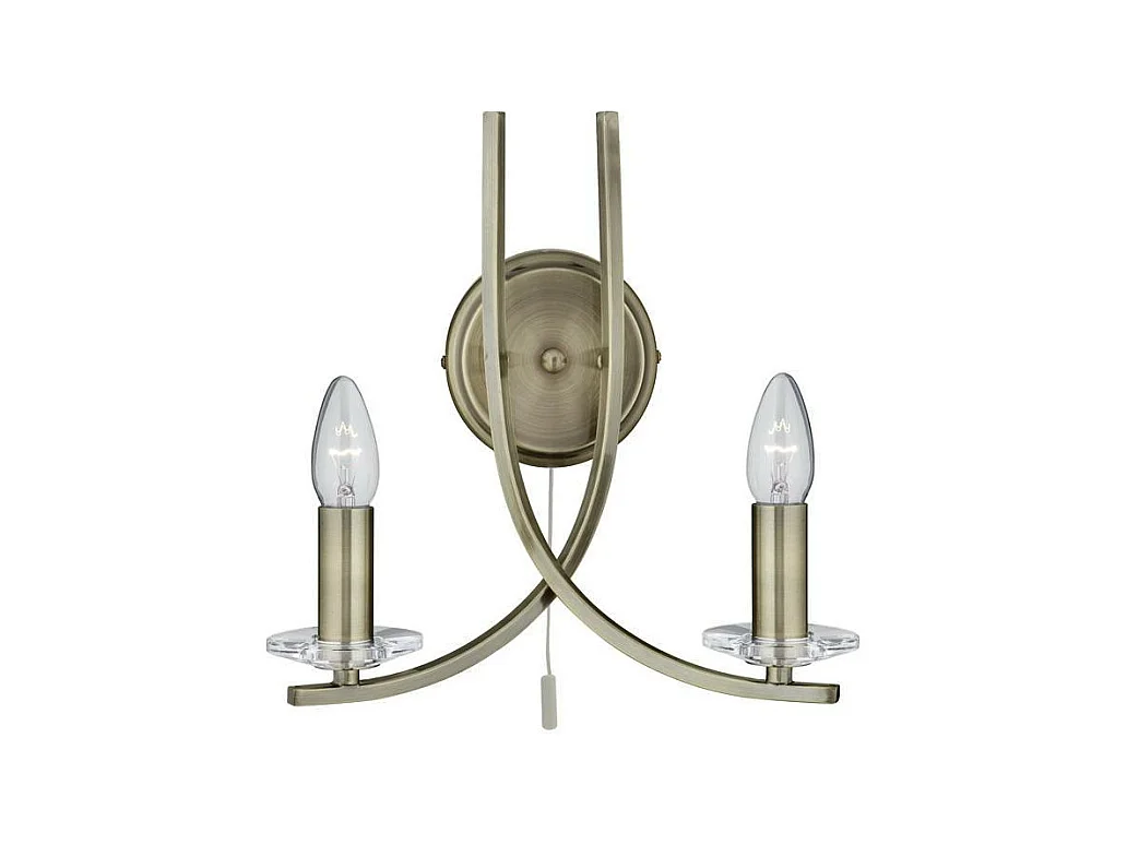 Searchlicht Ascona - 2 Licht Innenglas Kerze Wandleuchte Antik Messing, E14