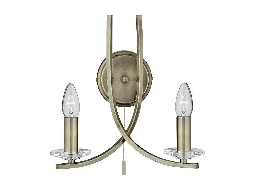 Searchlight Ascona - Lampada da parete a candela in vetro per interni a 2 luci in ottone antico, E14