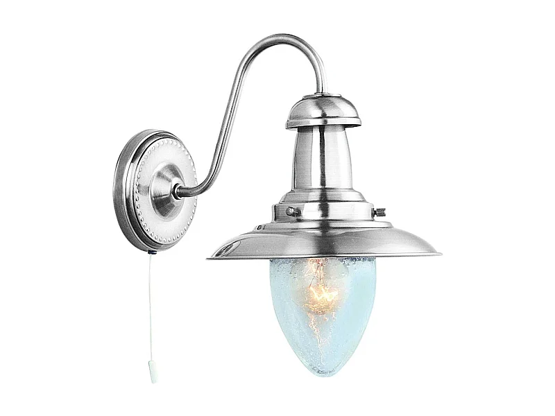 Searchlight Fisherman - Applique a 1 luce argento satinato con paralume in vetro seminato, attacco E27