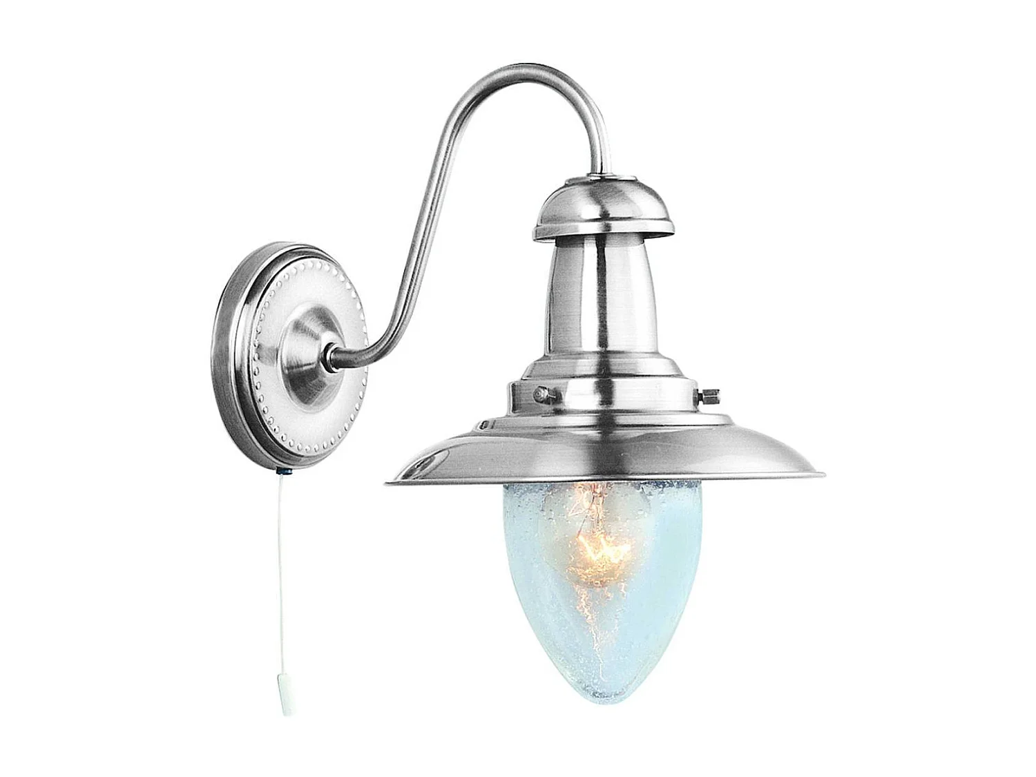 Searchlicht Fisherman - 1 Licht Wandleuchte Satin Silber mit Seed Glass Shade, E27
