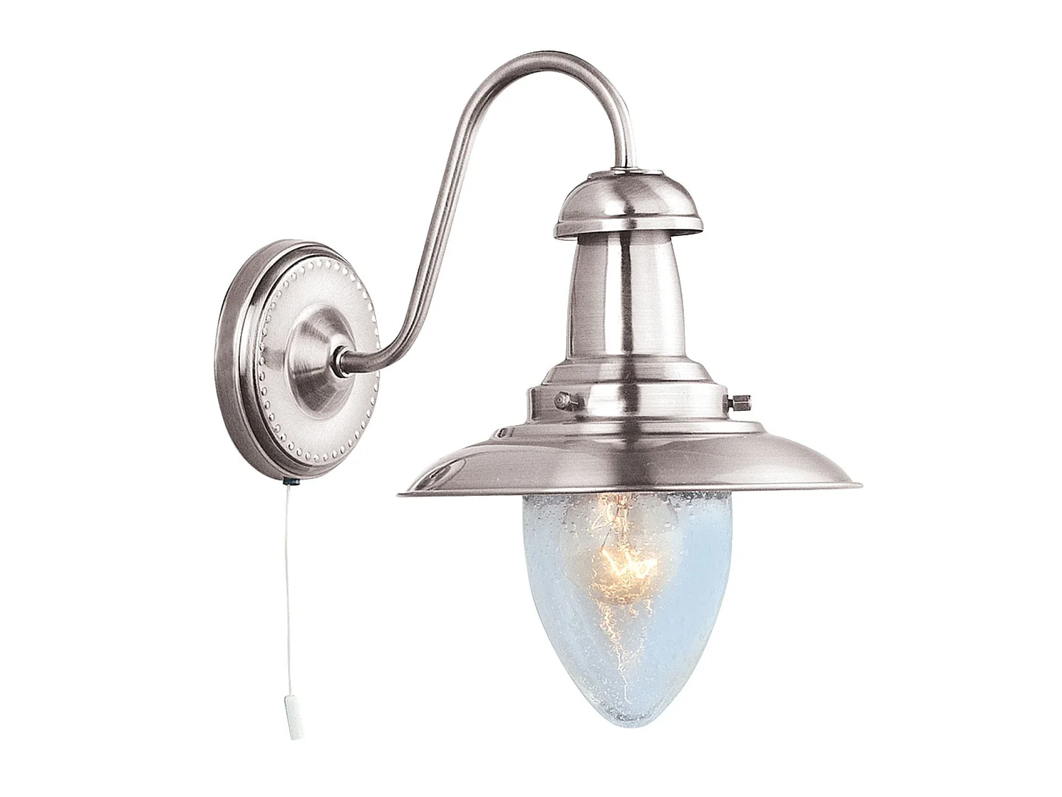 Searchlight Fisherman - Applique a 1 luce argento satinato con paralume in vetro seminato, attacco E27