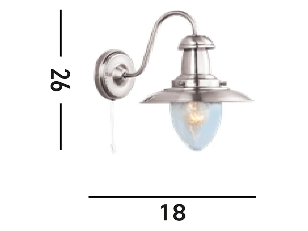 Searchlight Fisherman - Applique a 1 luce argento satinato con paralume in vetro seminato, attacco E27