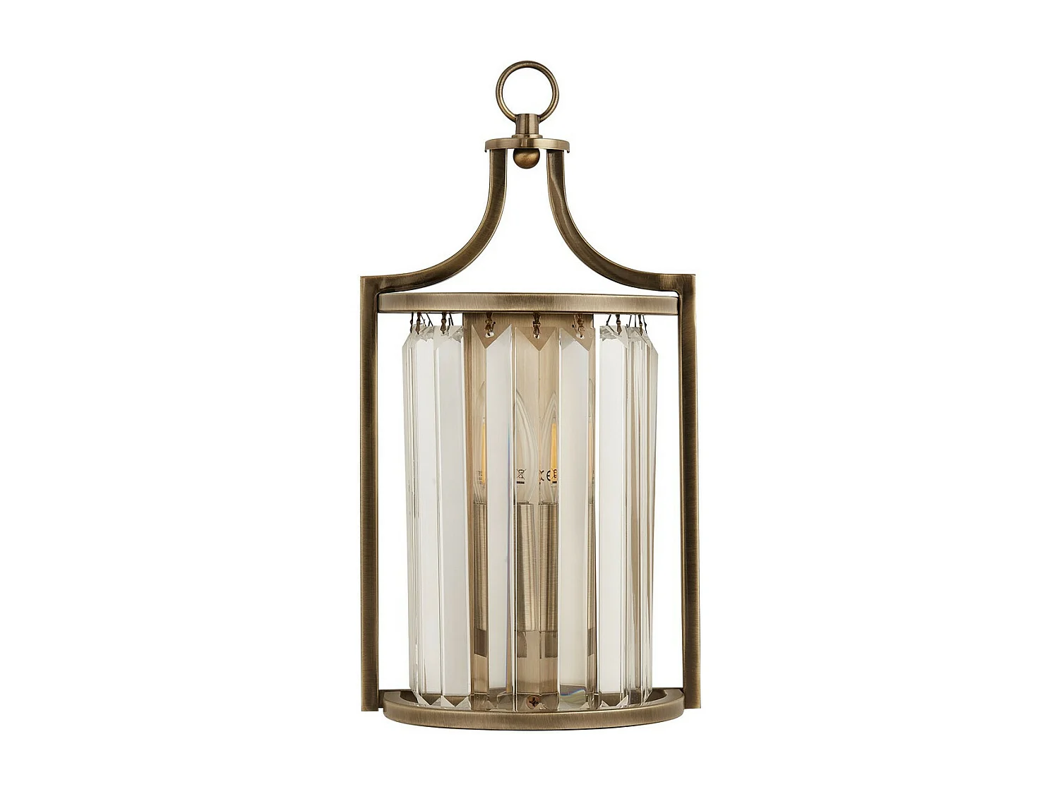 Searchlicht Victoria Wandleuchte aus antikem Messing, klares Kristall