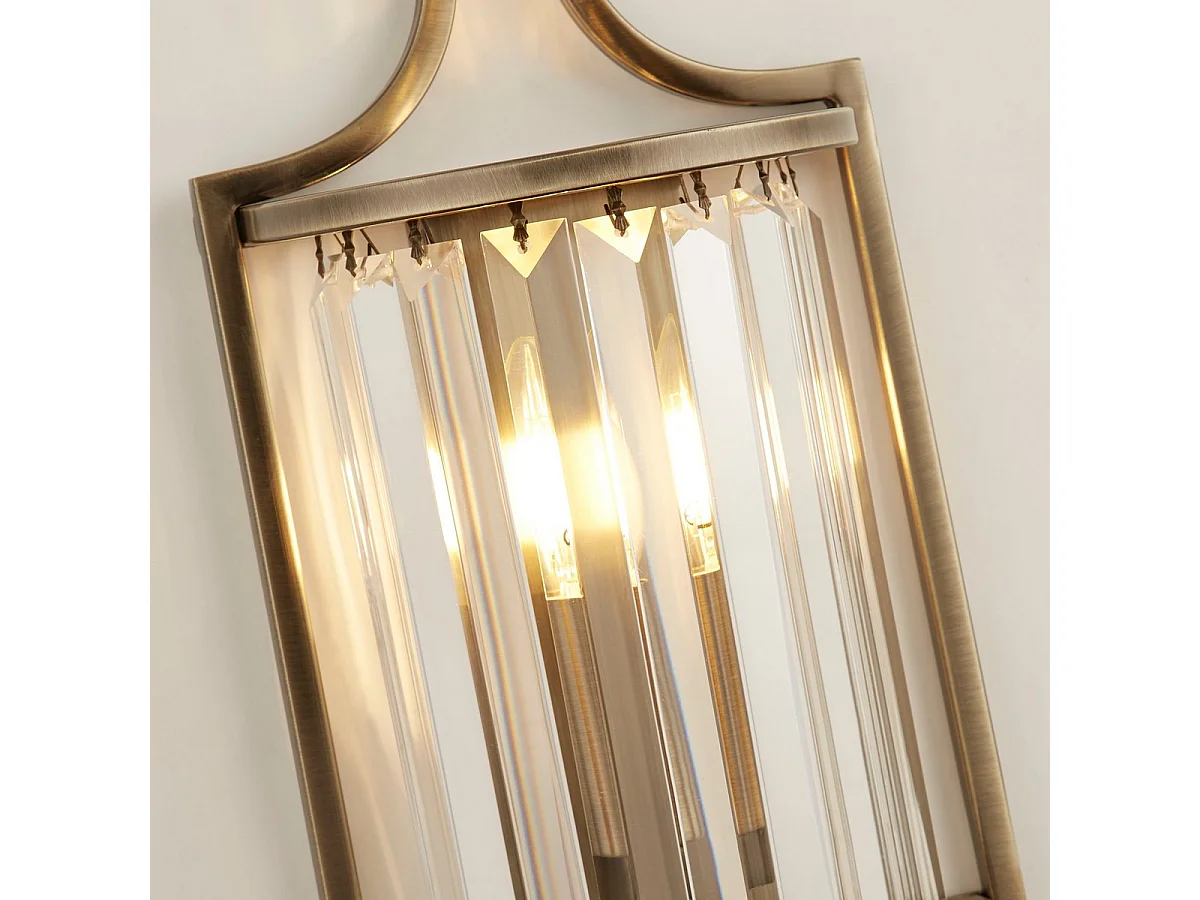 Searchlicht Victoria Wandleuchte aus antikem Messing, klares Kristall