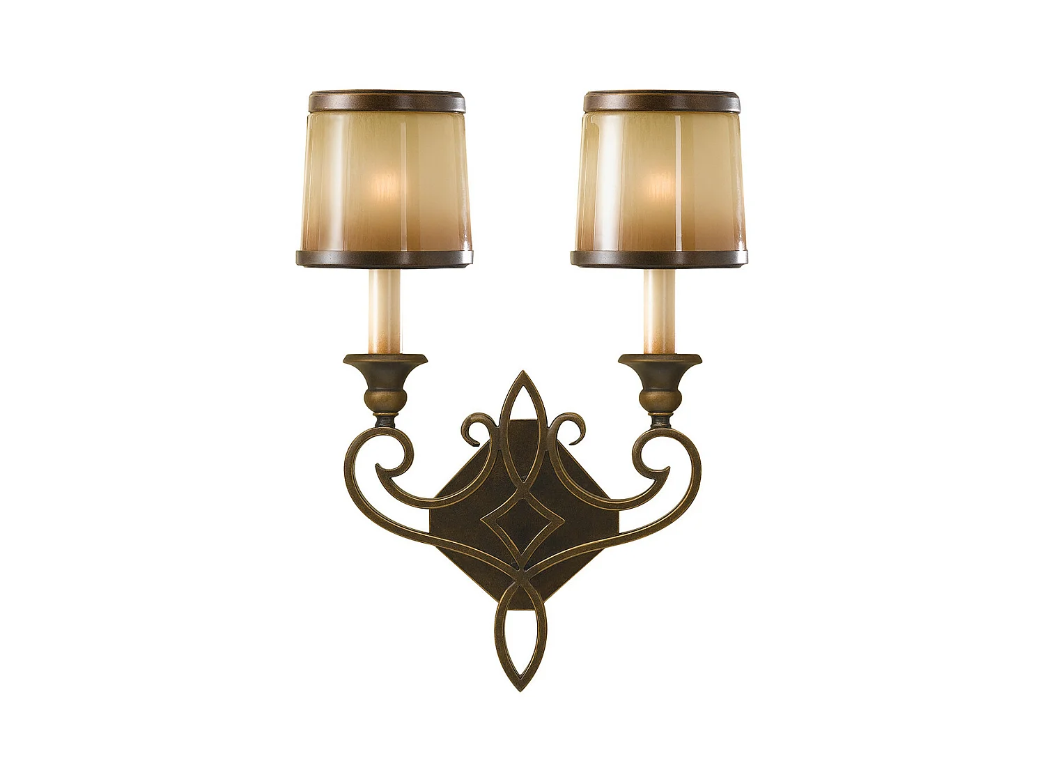 Elstead Justine - Applique da parete a 2 luci per interni in bronzo con paralumi in vetro di quercia, E14
