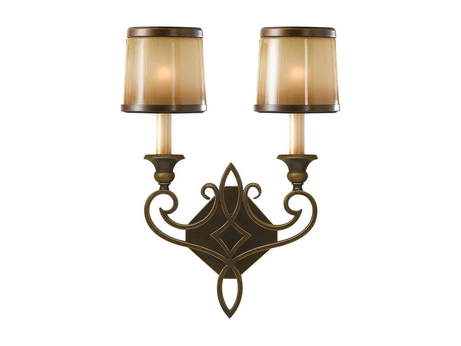 Elstead Justine - 2 licht Indoor Candle Wandleuchte Bronze mit Eichenglasschirmen, E14