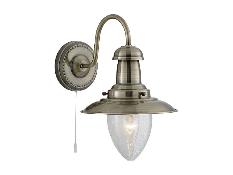 Searchlight Fisherman 1 ljus vgglampa antik mssing med skrm av frglas, E27
