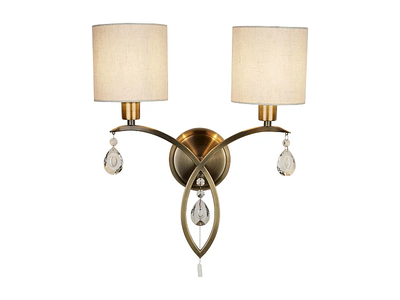 Searchlight Alberto - Applique da interno a 2 luci in ottone antico con cristalli e paralumi, attacco E14